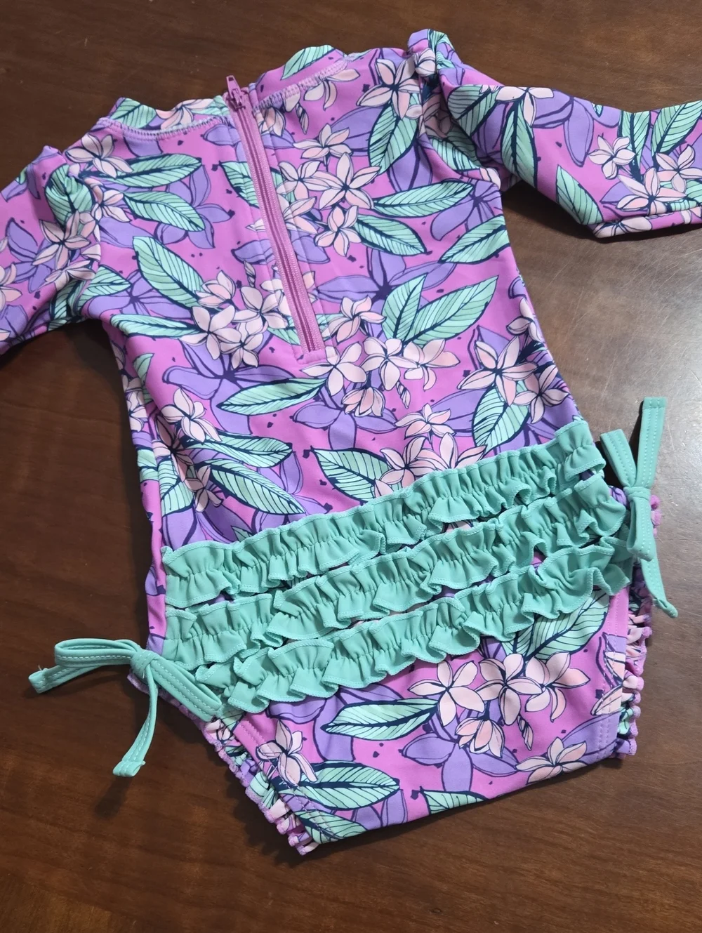 Ruffle Butts Pink & Purple Floral Long-Sleeve Rashguard 6-12m